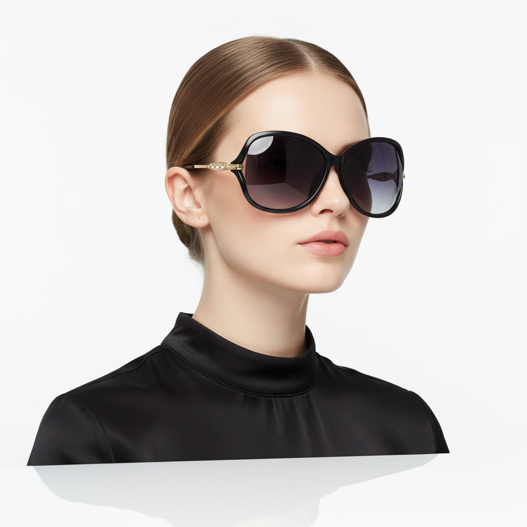 Polarized Lens Rhinestone Deco Sunglasses - BLACK dealonline.co.nz