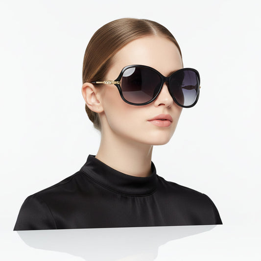Polarized Lens Rhinestone Deco Sunglasses - BLACK dealonline.co.nz