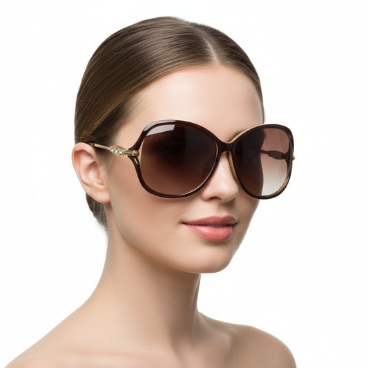 Polarized Lens Rhinestone Deco Sunglasses - BROWN dealonline.co.nz