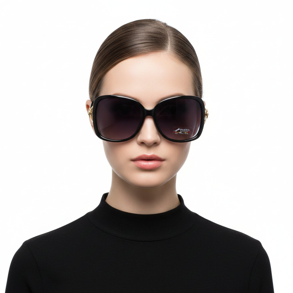 Polarized Lens Flower Deco Sunglasses - BLACK dealonline.co.nz