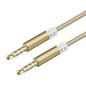 Habicare 9eight5 Hi-Fi 3.5mm AUX nylon braided audio cable connected to audio devices, showcasing durable braided design.
