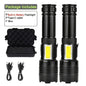 Two high-power rechargeable LED flashlights by Habicare with SS design, shown inside a box, ideal for outdoor and emergency use.