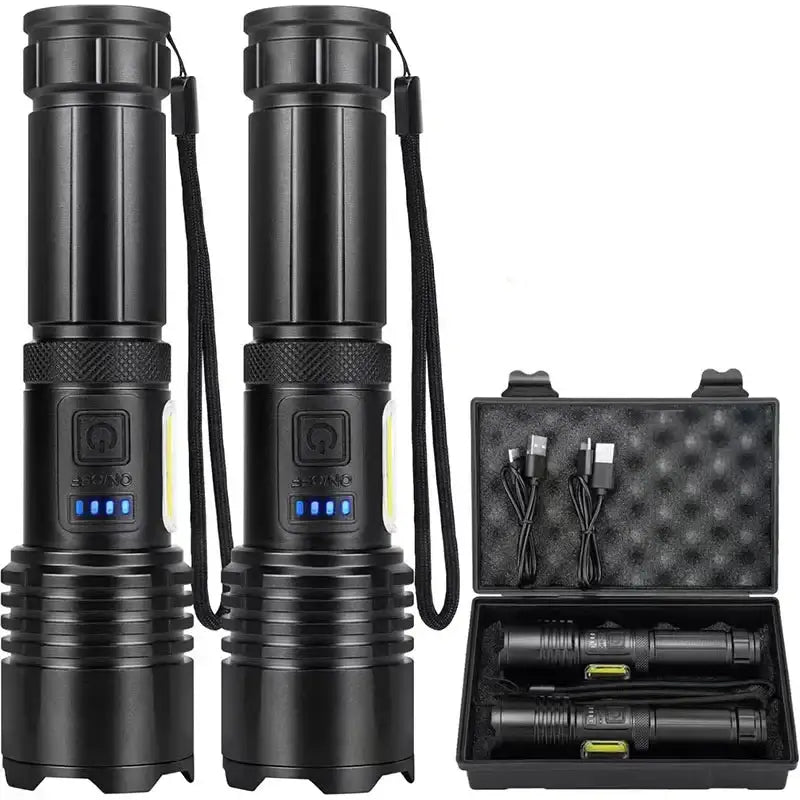 Rechargeable Habicare SS high-power LED flashlight with bright beam and durable design, ideal for outdoor or emergency use.