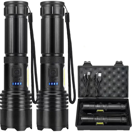 Rechargeable Habicare SS high-power LED flashlight with bright beam and durable design, ideal for outdoor or emergency use.