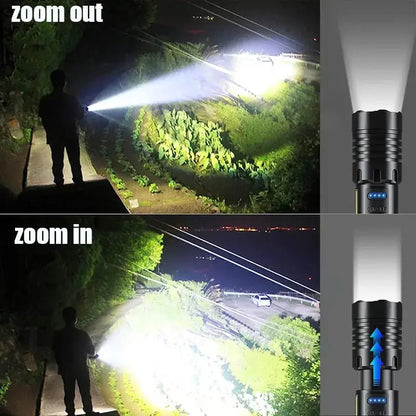 Habicare SS high-power rechargeable LED flashlight with a durable black body and focused beam illumination.