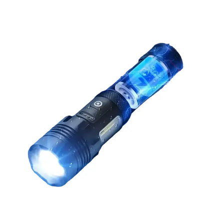 Habicare SS high-power rechargeable LED flashlight with bright beam and durable design, ideal for outdoor and emergency use.
