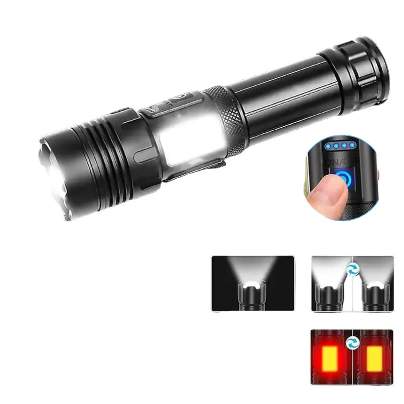 Habicare SS high-power rechargeable LED flashlight with bright beam and durable design, suitable for outdoor and emergency use.