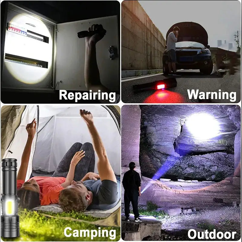 Habicare high-power rechargeable LED flashlight with SS design, showcasing a bright, durable handheld flashlight with a sleek black body.