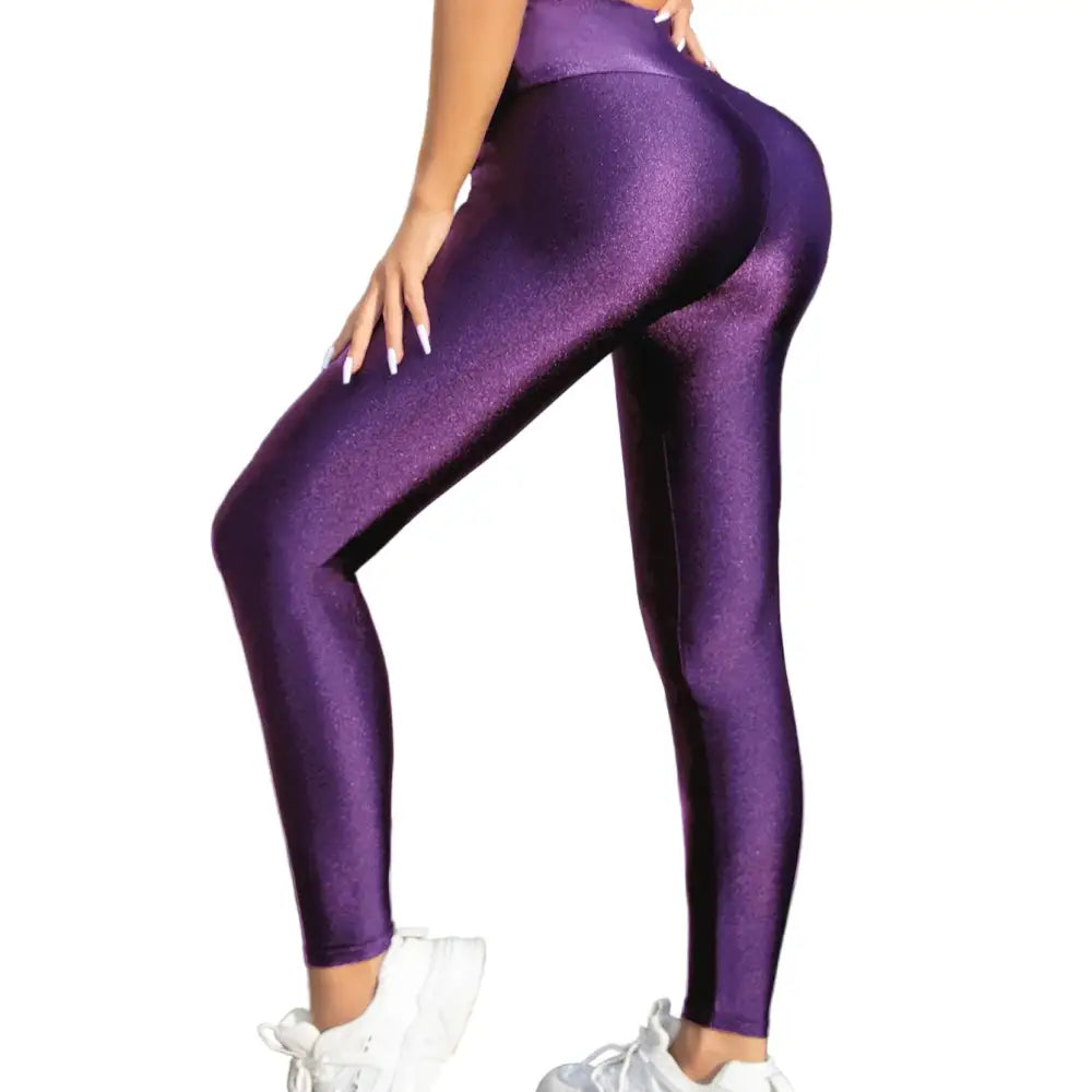High-Waisted Purple Gloss Leggings for Women Habicare