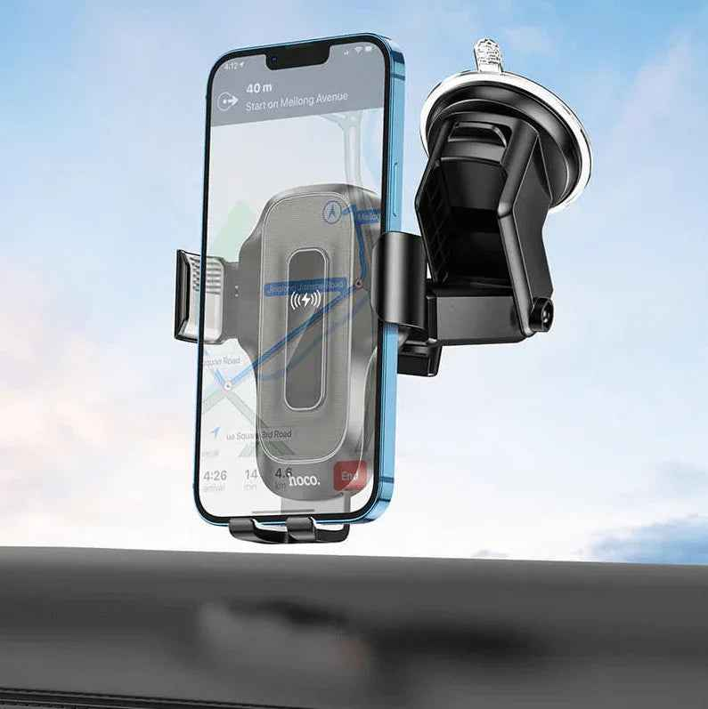 Hoco HW3 Wireless Fast Charging Car Phone Holder | 5W–15W Dashboard & Windshield Mount