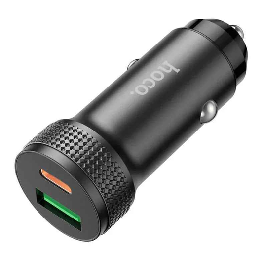 Hoco Z49B Dual-Port Car Charger 38W | USB-C PD & USB-A QC Fast Charging