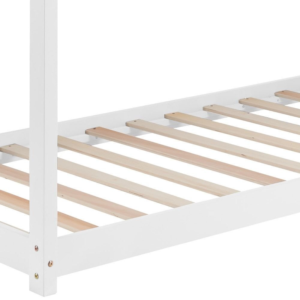 White single kid bed frame from Sue-E Furniture with a simple, sturdy design, ideal for children's bedroom decor.