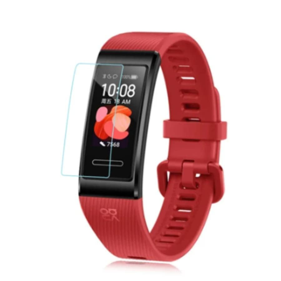 Hydrogel screen protectors for Huawei Band 4 Pro smartwatch, pack of 6, showing application on the device screen.