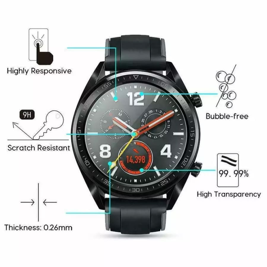 Huawei GT 2 46mm watch screen protector showing a clear, thin protective film on the smartwatch display.