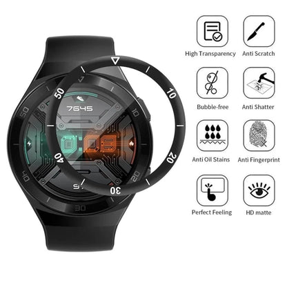 Pair of Huawei GT 2e Sport watch screen protectors, clear protective films for smartwatch screens.