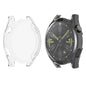 Clear Habicare protective case for Huawei GT 42mm smartwatch, showing the slim, transparent design on the watch face.