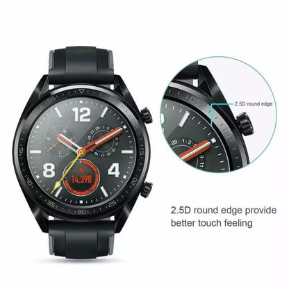 Set of six black hydrogel screen protectors for Huawei GT 46mm smartwatch, designed to protect the watch screen from scratches.