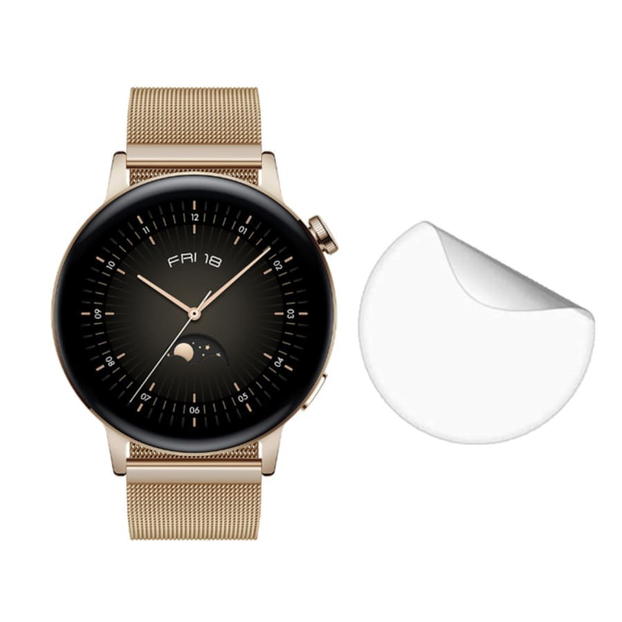 Hydrogel screen protectors for Huawei GT3 42mm smartwatch, pack of 6, showing transparent protective layers on watch screen
