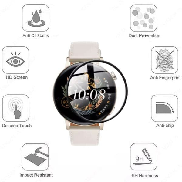 Pair of white Huawei GT3 42mm watch screen protectors for smart watches, designed to protect the display from scratches.