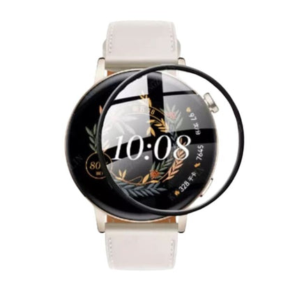 Pair of Huawei GT3 42mm watch screen protectors, clear and durable, shown on a smartwatch with a white strap.
