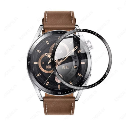 Pair of Huawei GT3 46mm watch screen protectors, clear protective covers for smartwatch screens, by That Watch Shop.