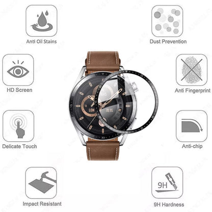 Pair of Huawei GT3 46mm watch screen protectors from That Watch Shop, clear and durable protection for smartwatch screens.