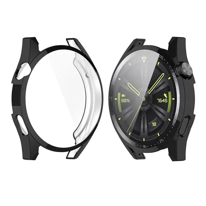 Black Habicare protective watch case for Huawei GT3 Pro 46mm, designed to safeguard the smartwatch with durable material.