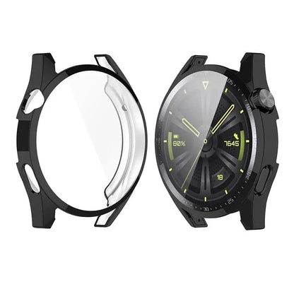 Black Habicare protective watch case for Huawei GT3 Pro 46mm, designed to safeguard the smartwatch with durable material.