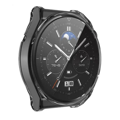 Clear protective case for Huawei GT3 Pro 46mm smartwatch by Habicare, showing the slim, transparent design on the watch.