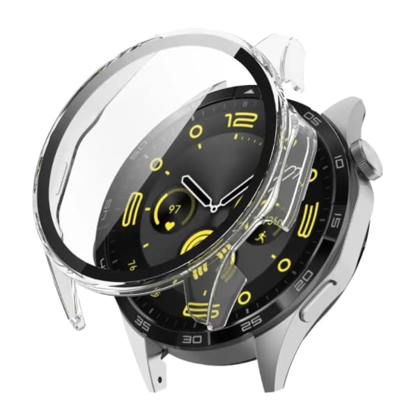 Clear protective case for Huawei GT4 41mm watch, made of durable material, shown on a smartwatch display.