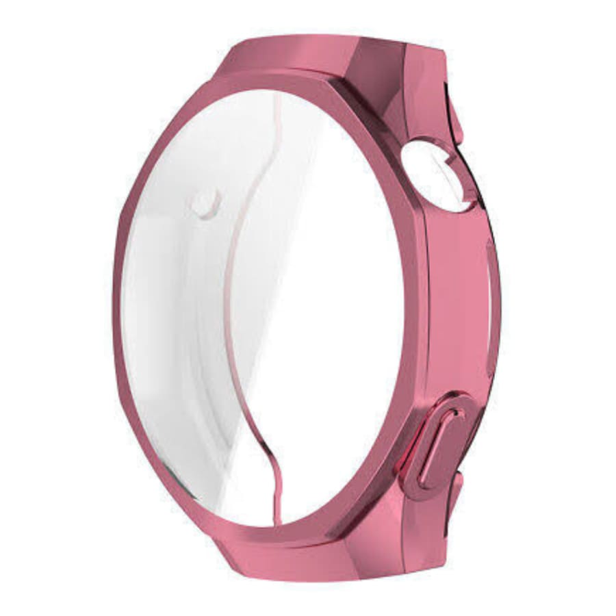 Pink protective watch case for Huawei GT5 Pro 42mm with glossy rose gold finish, designed to shield and enhance the watch's appearance.
