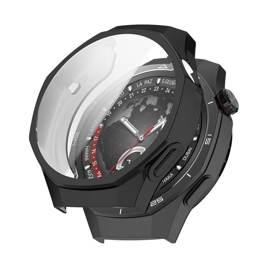 Black protective watch case for Huawei GT5 Pro 46mm, designed to shield the smartwatch with a curved black wristwatch appearance.