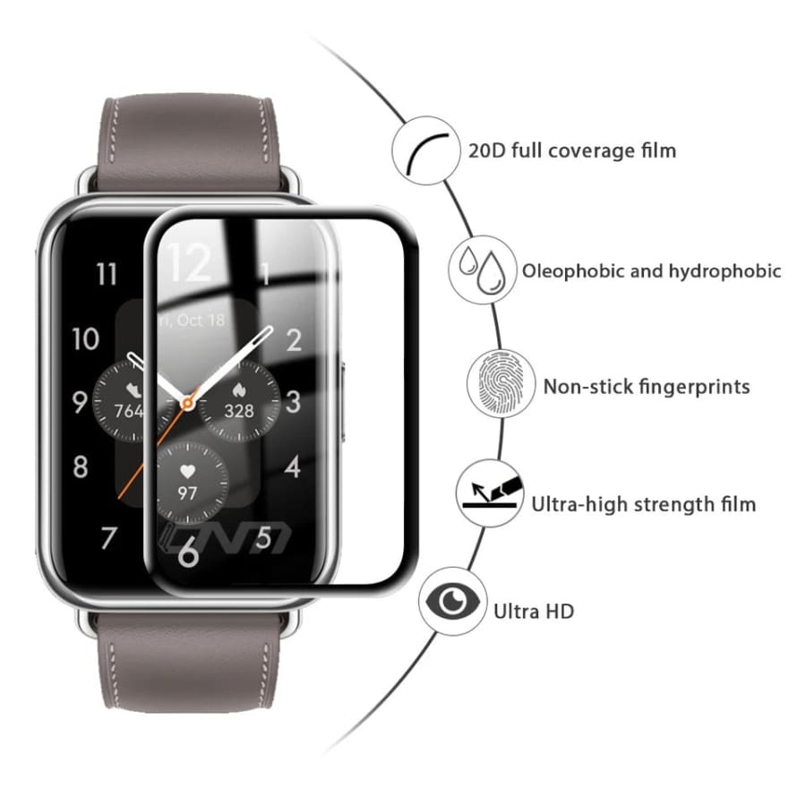Two tempered Huawei Watch Fit 2 screen protectors from That Watch Shop, designed to safeguard the watch display.