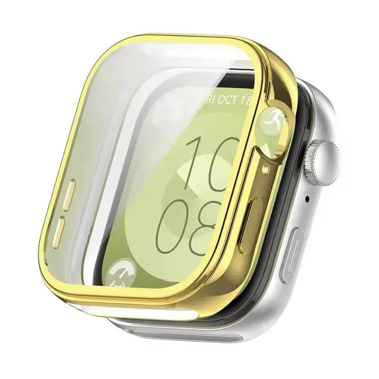 Gold protective case for Huawei Watch Fit 3 by Habicare, showcasing a sleek, durable cover fitting the smartwatch perfectly.