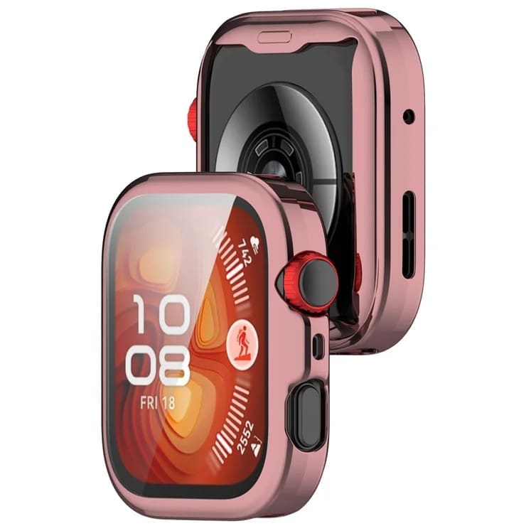 Pink protective case for Huawei Watch Fit 4 Pro featuring a screen protector, designed to safeguard the smartwatch.
