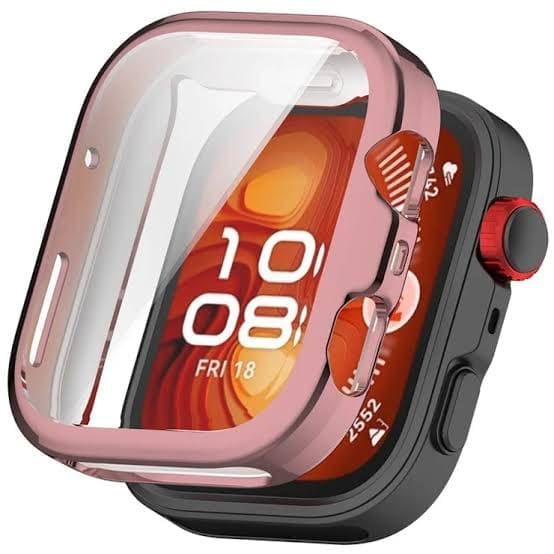 Pink Huawei Watch Fit 4 Pro screen protector in clear protective case, designed for durable watch screen protection.