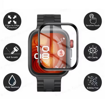 Black tempered screen protector for Huawei Watch Fit 4 Pro smartwatch, providing clear protection for the display.