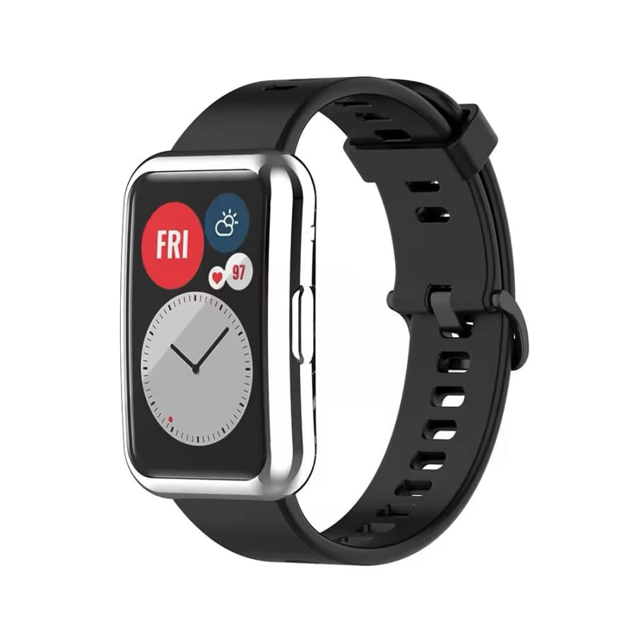 Black protective case for Huawei Watch Fit 2, designed by That Watch Shop, showing the sleek, durable watch case covering the device.
