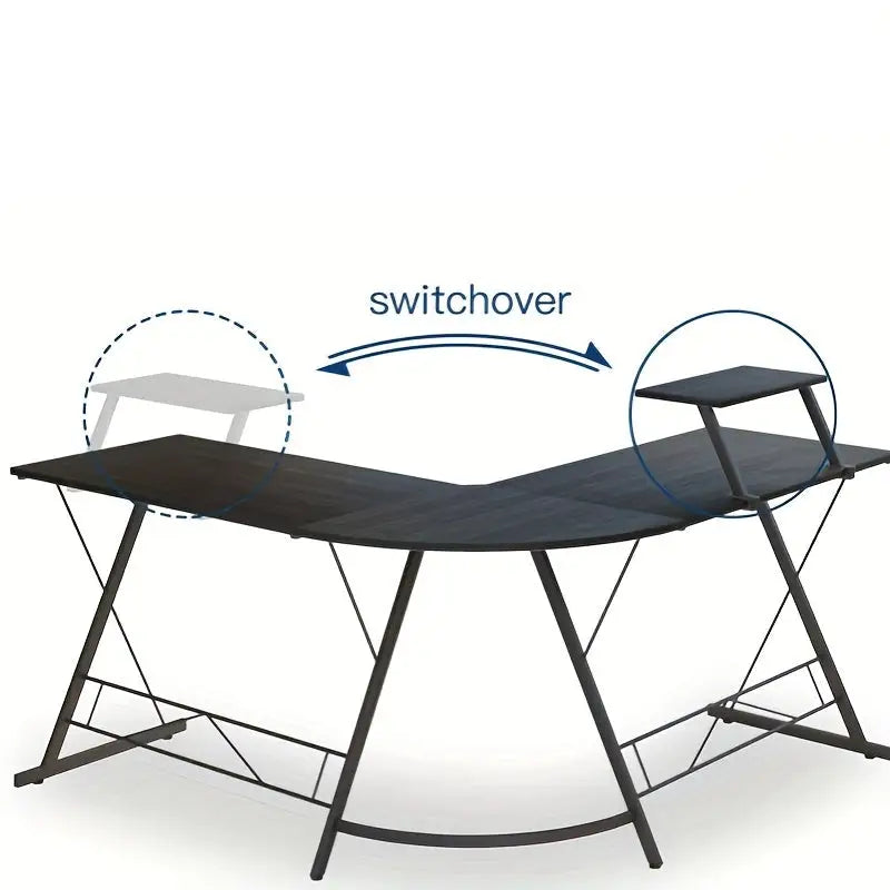 Industrial L-Shaped Corner Desk – Black Metal Frame with Monitor Stand (2 colours available) Habicare