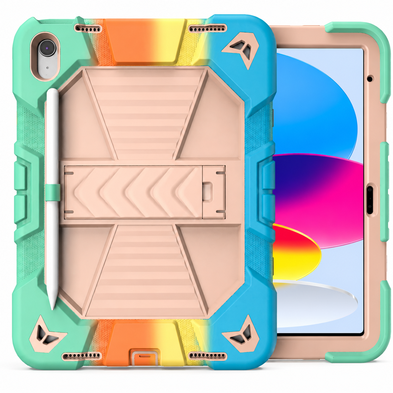 iPad Air 5th Generation (10.9 Inch) Rugged Shockproof Case with Kickstand (Rainbow) - ShopHub