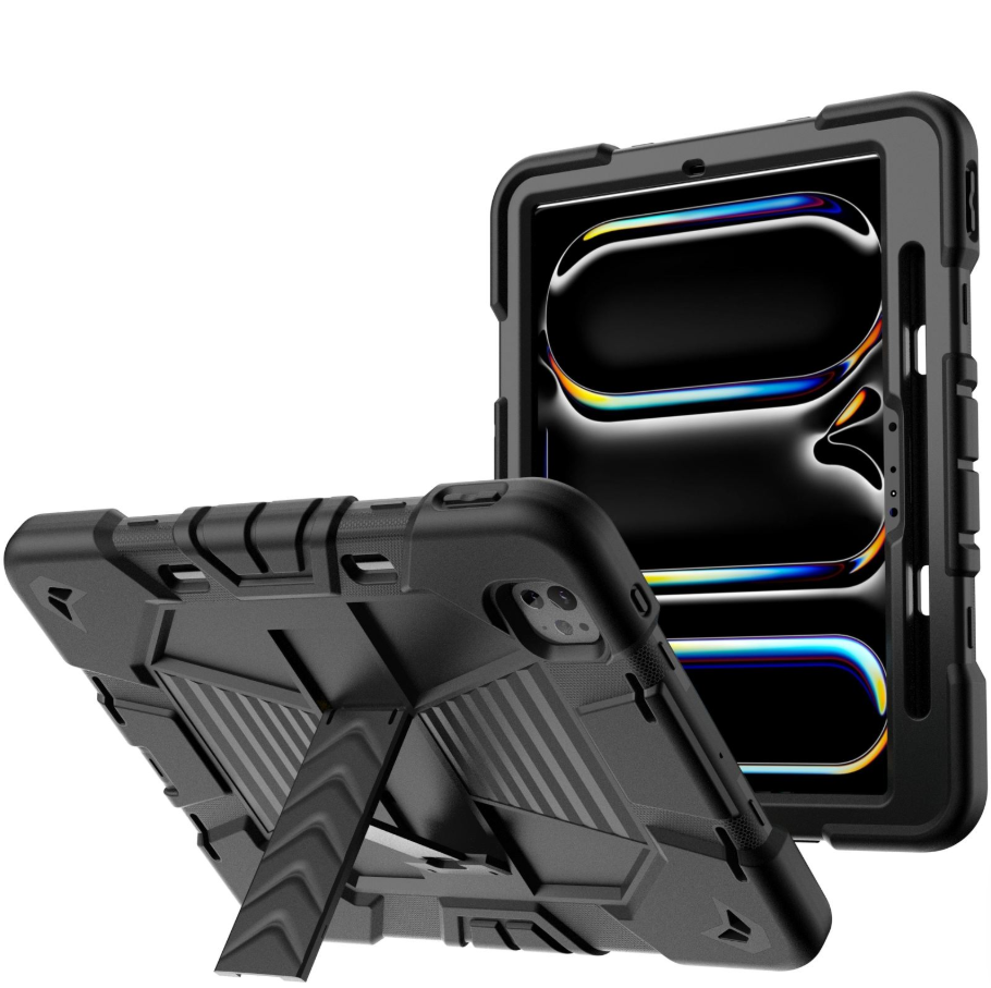 iPad Pro 13-Inch (M4) 2024 Rugged Shockproof Case with Kickstand (Black)
