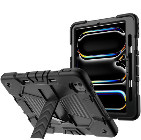 iPad Pro 13-Inch (M4) 2024 Rugged Shockproof Case with Kickstand (Black)