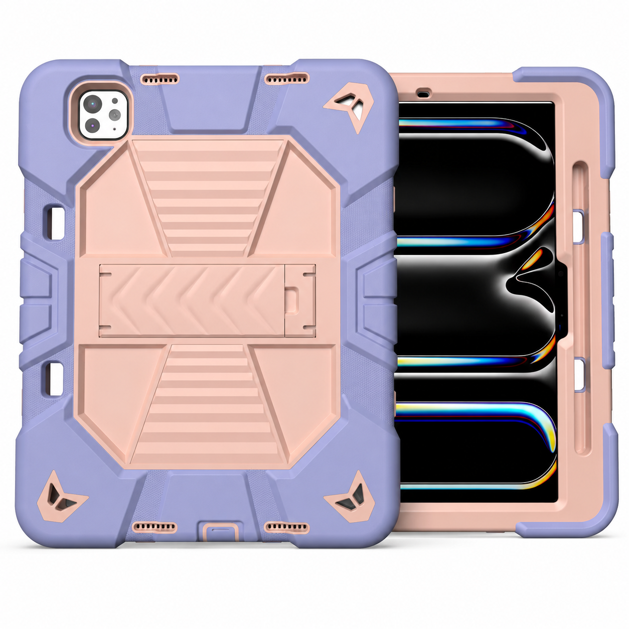 iPad Pro 11-Inch (M4) 2024 7th Gen Rugged Shockproof Case with Kickstand (Pink) - ShopHub