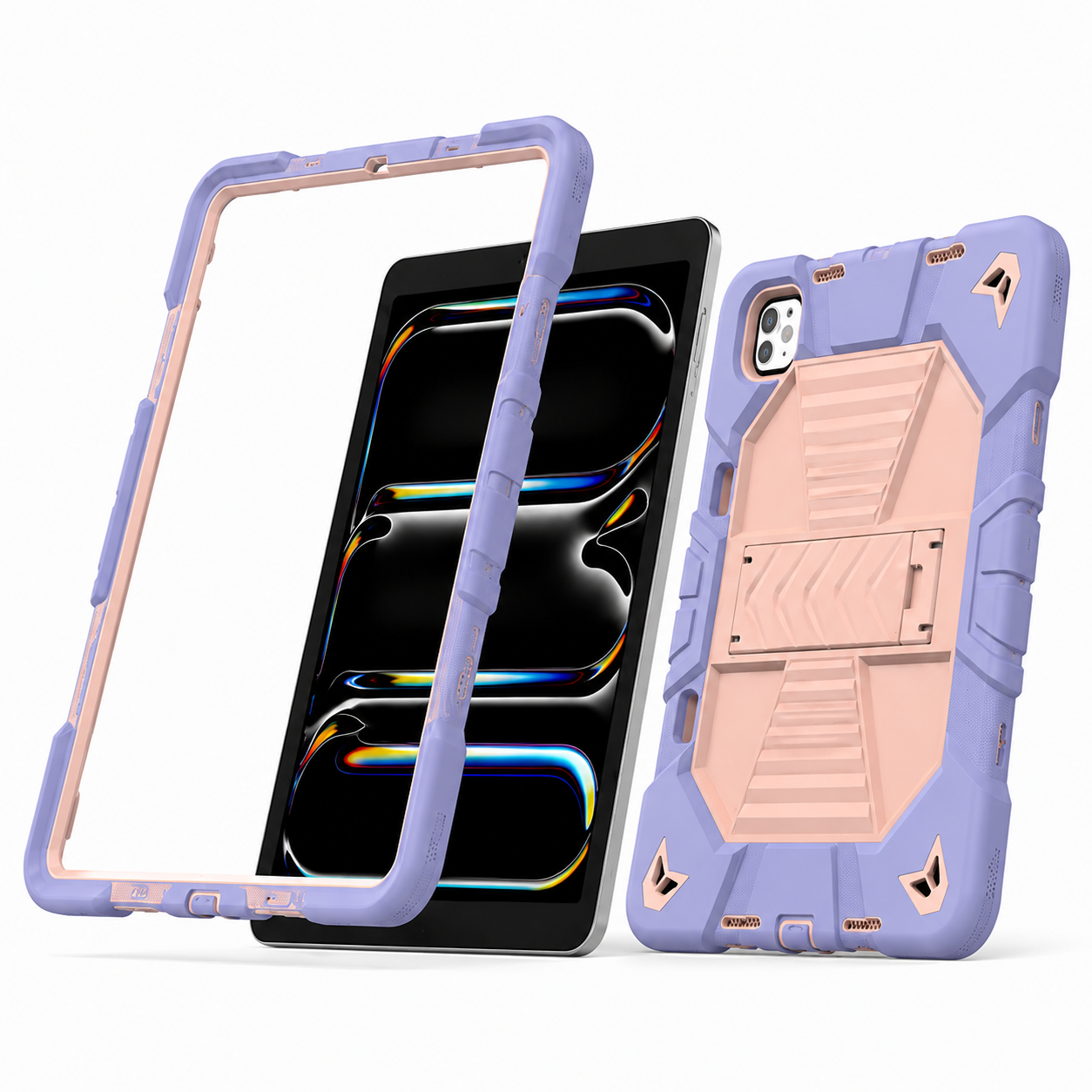 iPad Pro 11-Inch (M4) 2024 7th Gen Rugged Shockproof Case with Kickstand (Pink) - ShopHub