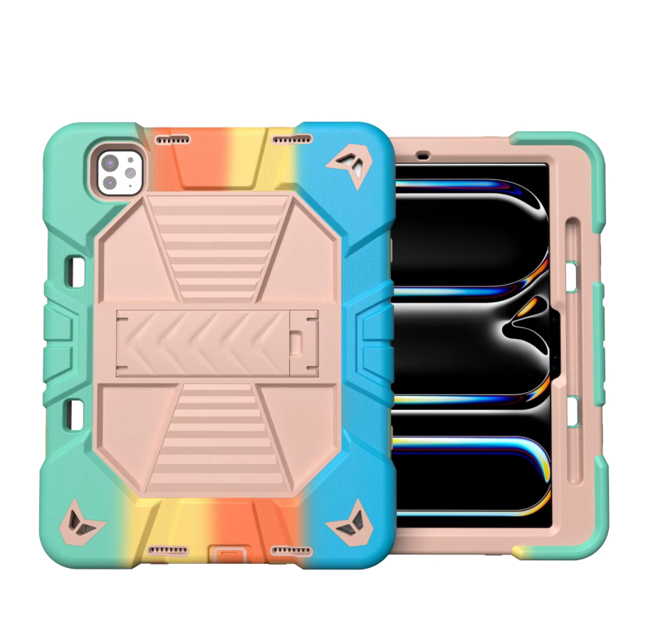 iPad Pro 11-Inch (M4) 2024 7th Gen Rugged Shockproof Case with Kickstand (Rainbow)