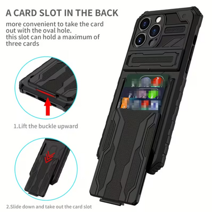 iPhone 15 Pro Max Heavy Duty Shockproof case With Card Holder & Kickstand (Black) - ShopHub