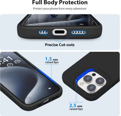 iPhone 15 Pro Max Silicone Case – Soft Protective Cover (Black, Blue, Red)