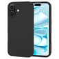 Black silicone case for iPhone 16e (6.1-inch) by 9eight5, shown covering the phone with a smooth, protective fit.