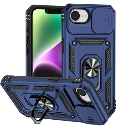 Black, navy, and red 9eight5 iPhone 16e (6.1”) phone cases shown in various angles and close-up views.