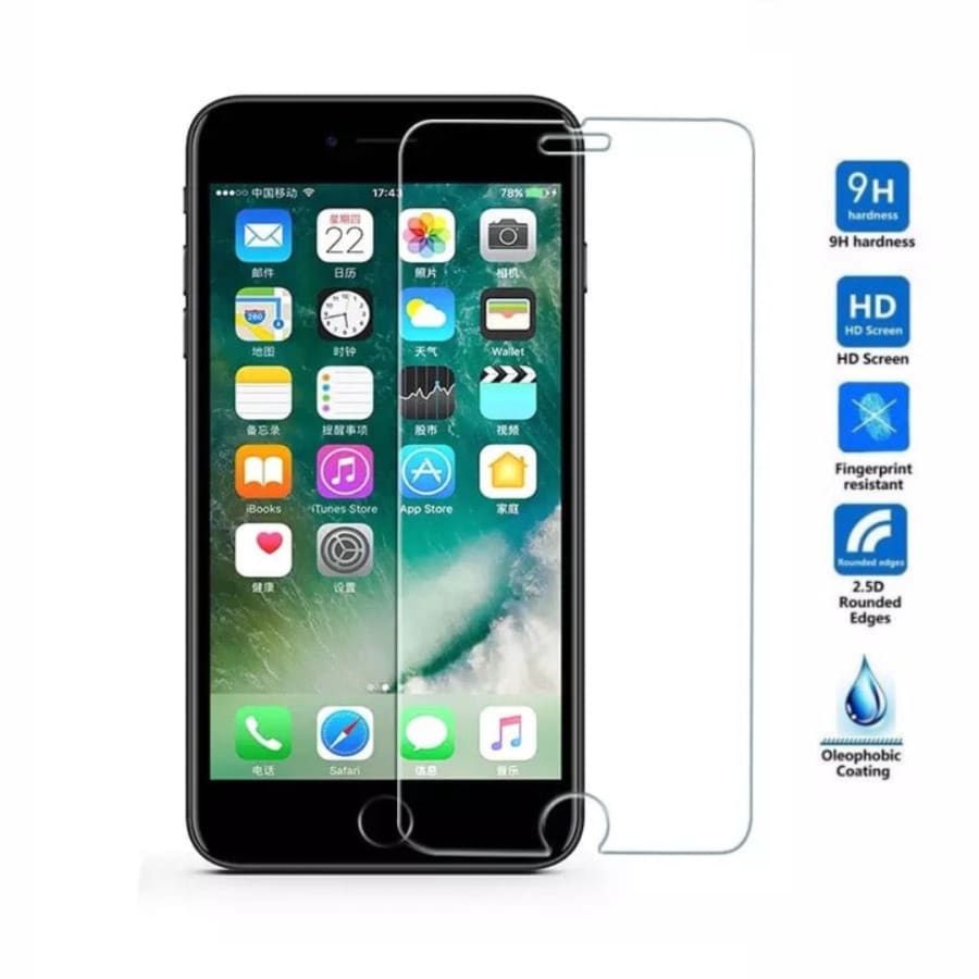 Pair of 9eight5 iPhone 7 and 8 screen protectors showing clear, tempered glass with precise cutouts for front camera and sensors.
